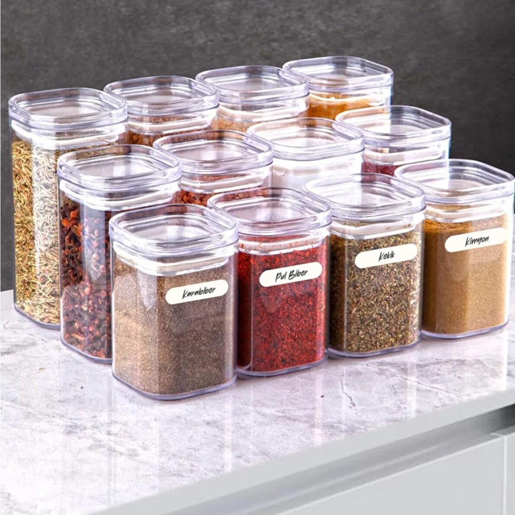 طقم توابل اكيلريك 12 قطعة مع 3 ارفف اكيليريك لحفظ و تخزين التوابل