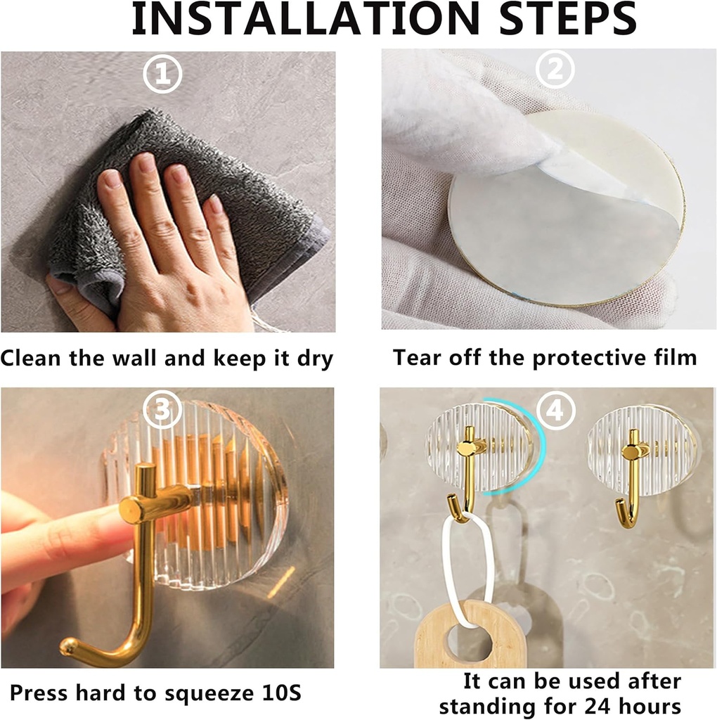 هوك شماعة شفاف في جولد 4 قطع لتعليق الملابس وأدوات الحمام والمطبخ بلزق دبل فيس