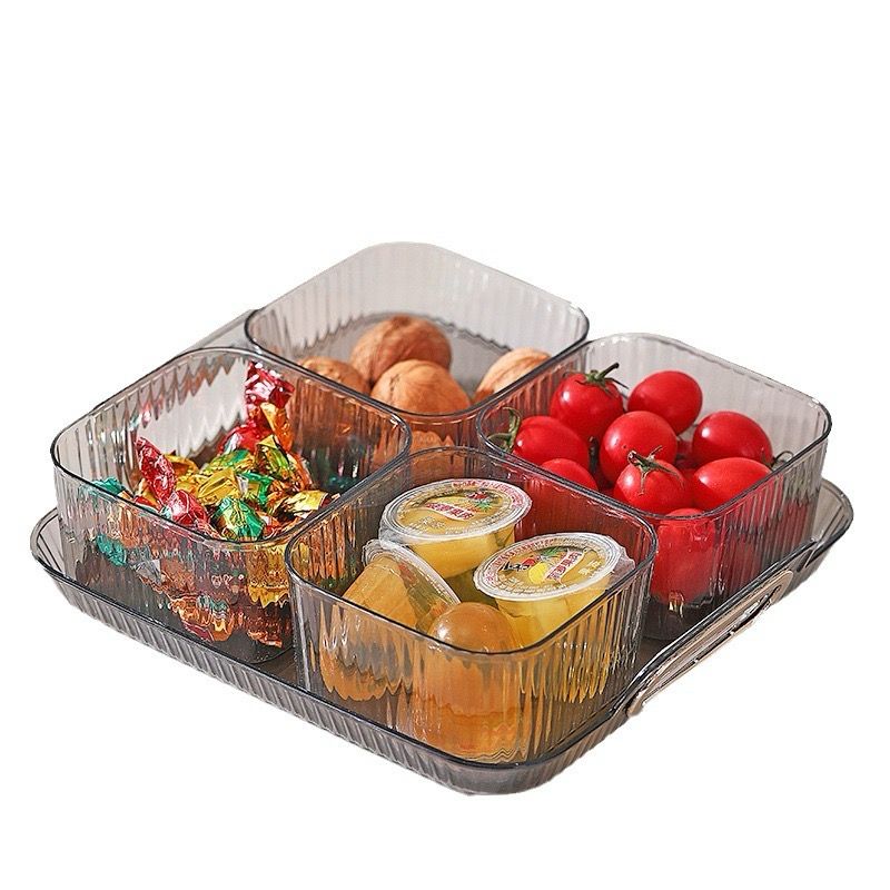 طقم تسالي اكليريك 4 قطع بغطاء دبدوب مع صينية بيد لتقديم الكاندي والمكسرات والشوكلاته بشكل شيك