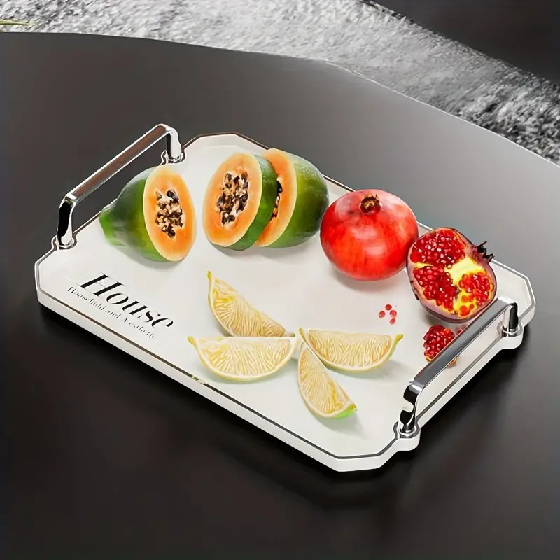 صينية هاوس لحمل وتقديم المشروبات للضيوف بشكل شيك بمقبض يد باللون السليفر من الاكليريك