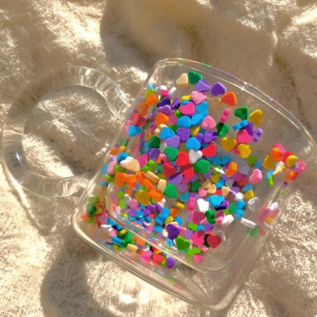 مج دبل جلاس زجاج مزين بقلوب من الداخل 220 مللي بيد مريحة الاستخدام لشرب القهوة والشاي والعصاير