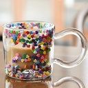 مج دبل جلاس زجاج مزين بقلوب من الداخل 220 مللي بيد مريحة الاستخدام لشرب القهوة والشاي والعصاير