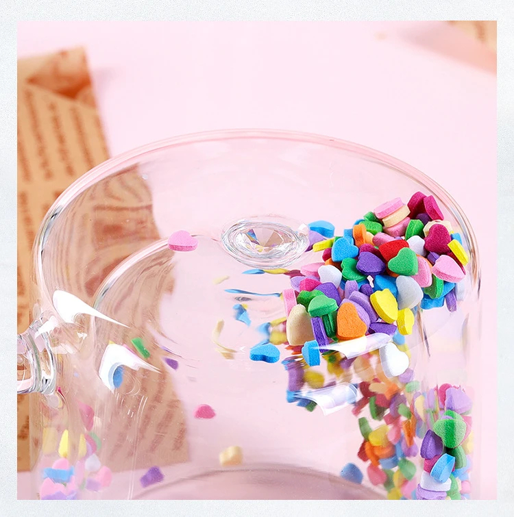 مج دبل جلاس زجاج مزين بقلوب من الداخل 220 مللي بيد مريحة الاستخدام لشرب القهوة والشاي والعصاير