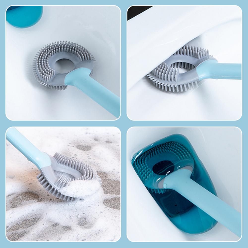 فرشة تواليت سيليكون 2 في 1 بيد طويلة وحامل للتعليق بلزق دبل فيس قوي