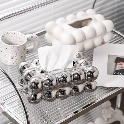 علبة مناديل انيقة من الستانليس ستيل شكل بابلز مزينة بارنوب مجسم مناسب لديكور الطاولة والكومود والبوفيه