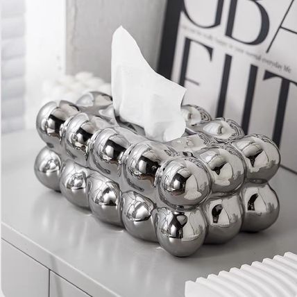 علبة مناديل انيقة من الستانليس ستيل شكل بابلز مزينة بارنوب مجسم مناسب لديكور الطاولة والكومود والبوفيه