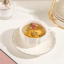 مج بورسلين شيك لشرب وتقديم الشاي والنسكافيه مع طبق ومعلقة استانليس ستيل باللون الابيض الفاتح ويد 