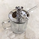 مج زجاج  شفاف مضلع للعصائر والمشروبات الساخنة بطريقتين للشرب بغطاء دبدوب محكم الغلق وشاليموه