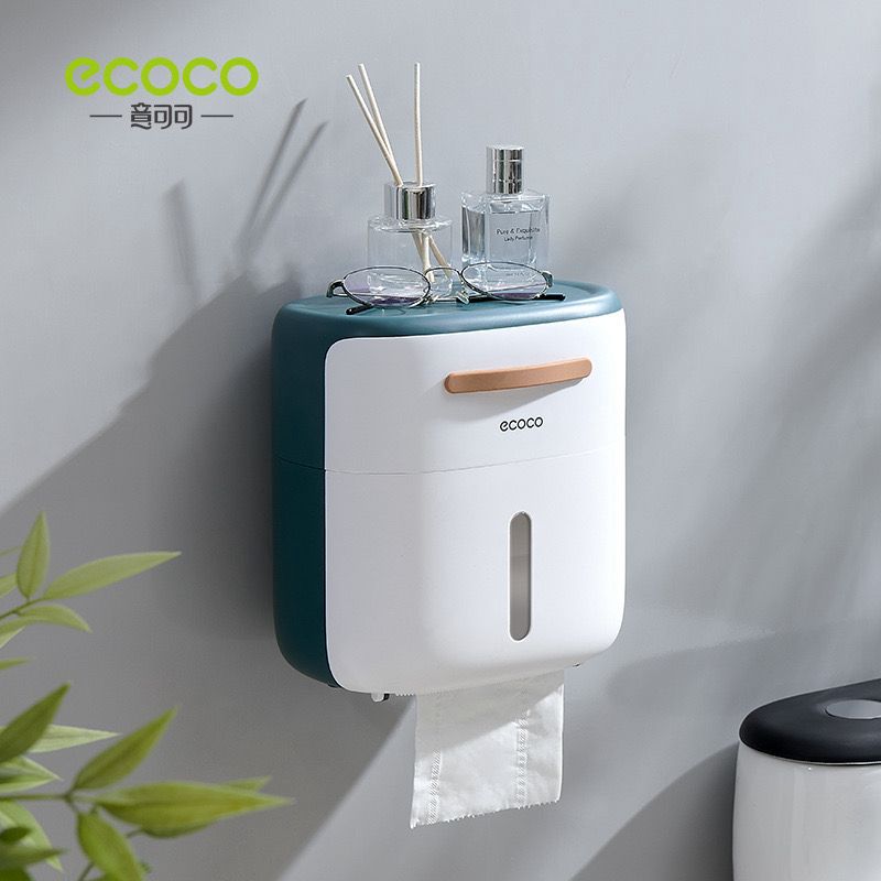 منظم وحامل ورق مناديل الحمام بدرج تخزين ورف بلزق دبل فيس قوي من ايكوكو