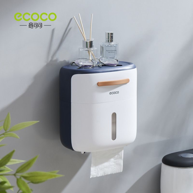 منظم وحامل ورق مناديل الحمام بدرج تخزين ورف بلزق دبل فيس قوي من ايكوكو