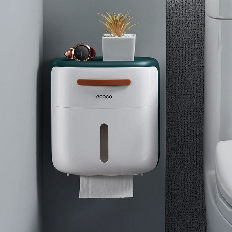 منظم وحامل ورق مناديل الحمام بدرج تخزين ورف بلزق دبل فيس قوي من ايكوكو