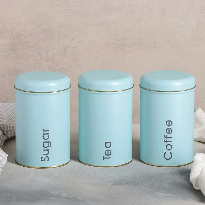 طقم برطمانات 3 قطع لحفظ وتنظيم الشاي والسكر والقهوة بغطاء محكم الغلق