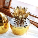 طقم معالق 24 قطعة ستانليس ستيل مع حامل علي شكل بيضة باللون الجولد