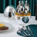 طقم معالق ستانليس ستيل مع حامل علي شكل بيضة باللون السيلفر 24 قطعة 