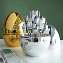 طقم معالق ستانليس ستيل مع حامل علي شكل بيضة باللون السيلفر 24 قطعة 