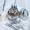 طقم معالق ستانليس ستيل مع حامل علي شكل بيضة باللون السيلفر 24 قطعة 