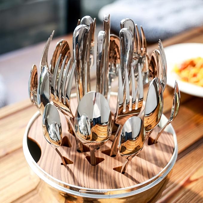 طقم معالق ستانليس ستيل مع حامل علي شكل بيضة باللون السيلفر 24 قطعة 