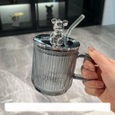 مج زجاج 350 ملي بغطاء دبدوب وشاليموه لسهولة الشرب للعصائر والايس كوفي والنسكافيه بيد