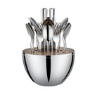 طقم معالق ستانليس ستيل مع حامل علي شكل بيضة باللون السيلفر 24 قطعة 