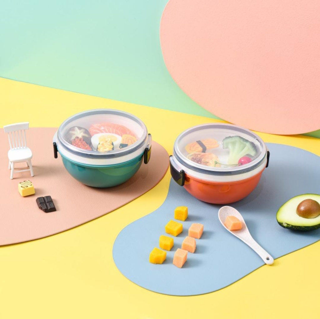 لانش بوكس  2 دور ستانلس ستيل من الداخل قابل للدخول للميكرويف بغطاء محكم الغلق و معلقة للاطفال والكبار