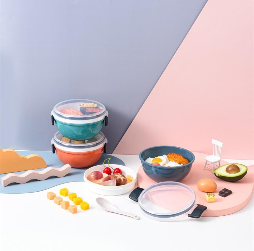 لانش بوكس  2 دور ستانلس ستيل من الداخل قابل للدخول للميكرويف بغطاء محكم الغلق و معلقة للاطفال والكبار