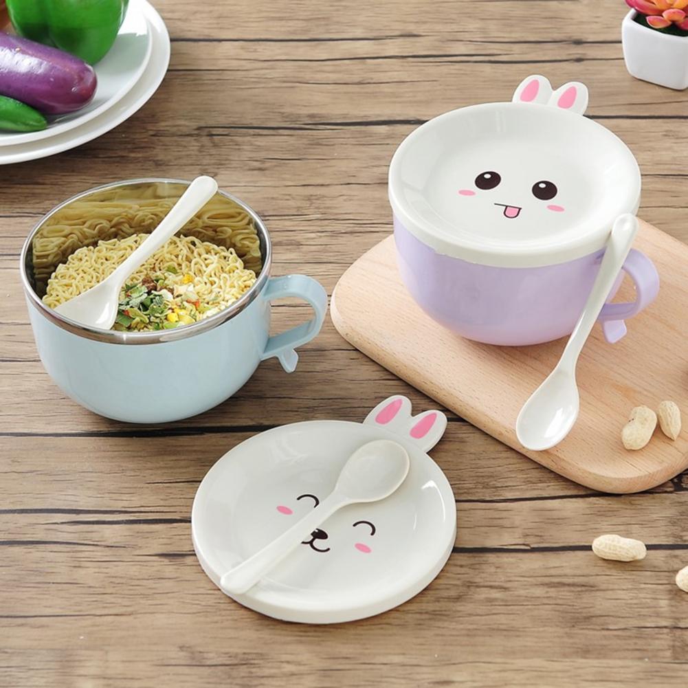 علبة لانس بوكس  ستانليس ستيل من الداخل علي شكل ارنب بيد و غطاء محكم الغلق مع معلقة لحفظ الطعام للاطفال