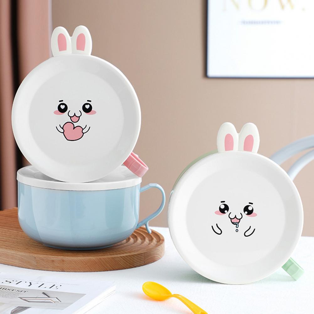 علبة لانس بوكس  ستانليس ستيل من الداخل علي شكل ارنب بيد و غطاء محكم الغلق مع معلقة لحفظ الطعام للاطفال