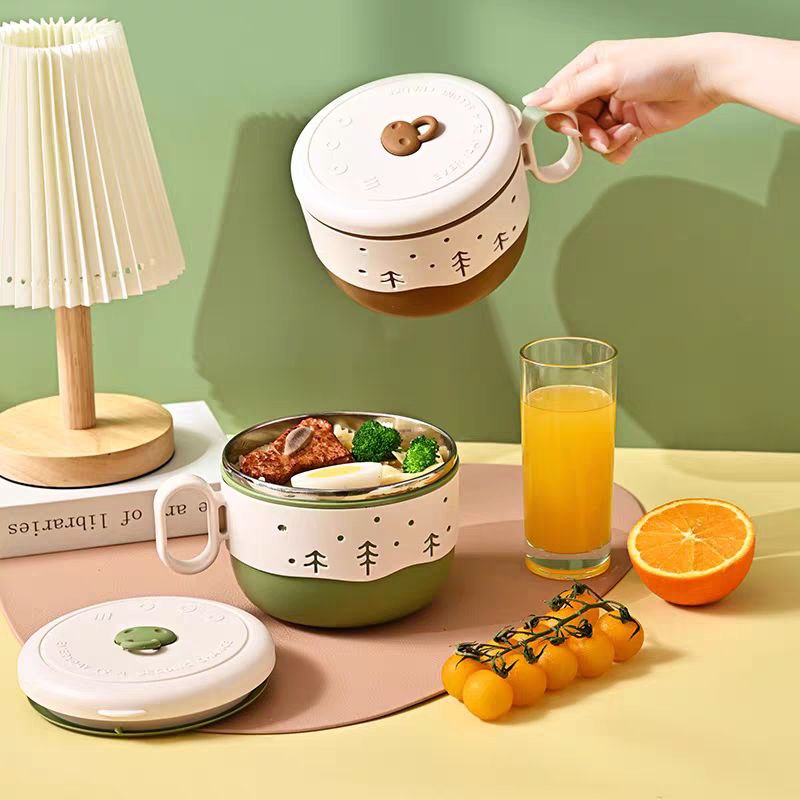 لانش بوكس بحلة استانليس ستيل من الداخل بغطاء محكم الغلق ويد مناسب في المدارس والخروج