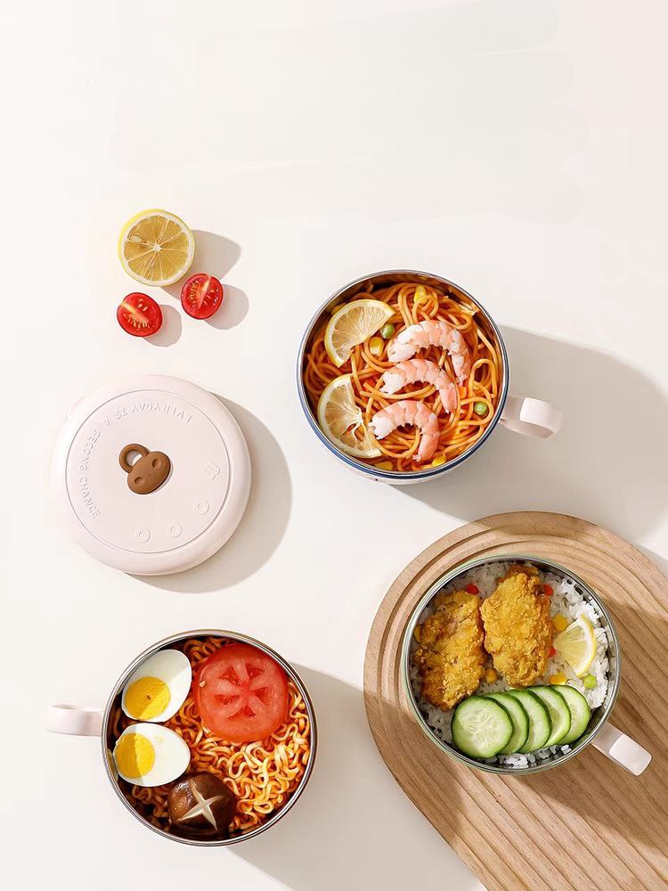 لانش بوكس بحلة استانليس ستيل من الداخل بغطاء محكم الغلق ويد مناسب في المدارس والخروج