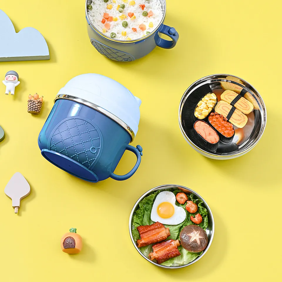 لانش بوكس 3 قطع ستانليس ستيل لحفظ الطعام يمكن فصله بغطاء محكم الغلق و يد