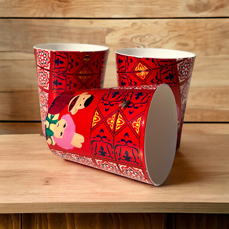 طقم رمضاني شكل خيامية شفشق 1.5 لتر مع 3 كوبايات لشرب وتقديم العصائر والمشروبات للضيوف وقت العزومات من البلاستيك