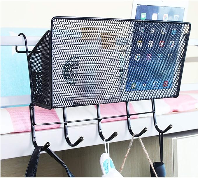 رف معدن معلق مع 5 هوك لتنظيم و تعليق ادوات المطبخ و الحمام