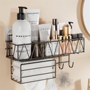 رف معدني 3*1 شماعة 3 هوك وحامل مناديل لحمل وتنظيم أدوات المطبخ والحمام كالشامبو وزجاجات الزيت والخل