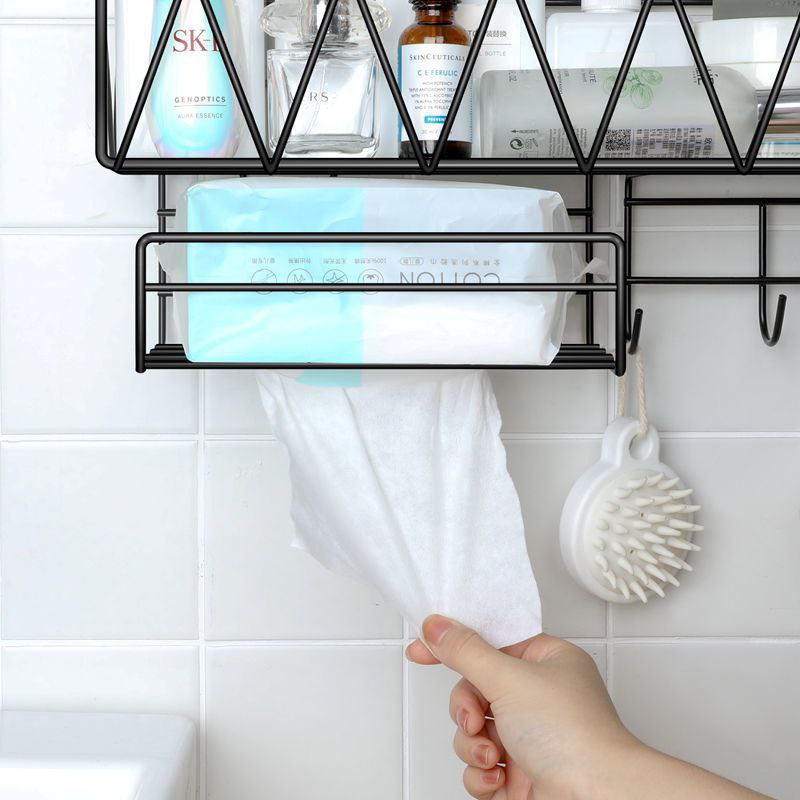 رف معدني 3*1 شماعة 3 هوك وحامل مناديل لحمل وتنظيم أدوات المطبخ والحمام كالشامبو وزجاجات الزيت والخل