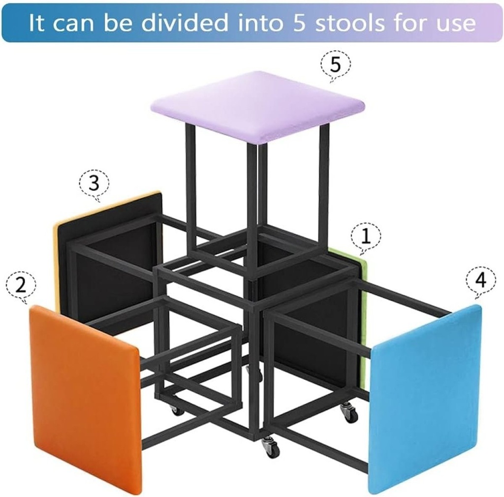 طقم كراسي شامواه شيك خمس قطع قابل للتكديس لتوفير المساحة مزود بعجلات لسهوله نقله مناسب لغرفة المعيشة والنوم او المكتب
