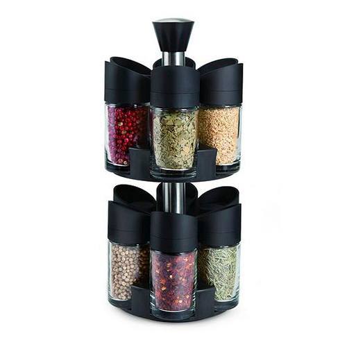 طقم توابل دورين 6 قطع اكليريك شفاف بحامل دوار استانلس ستيل للملح والفلفل الاسود