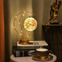 اباجورة هلال مع لمبة علي شكل كورة لديكور اجواء رمضان تعمل بالحجارة