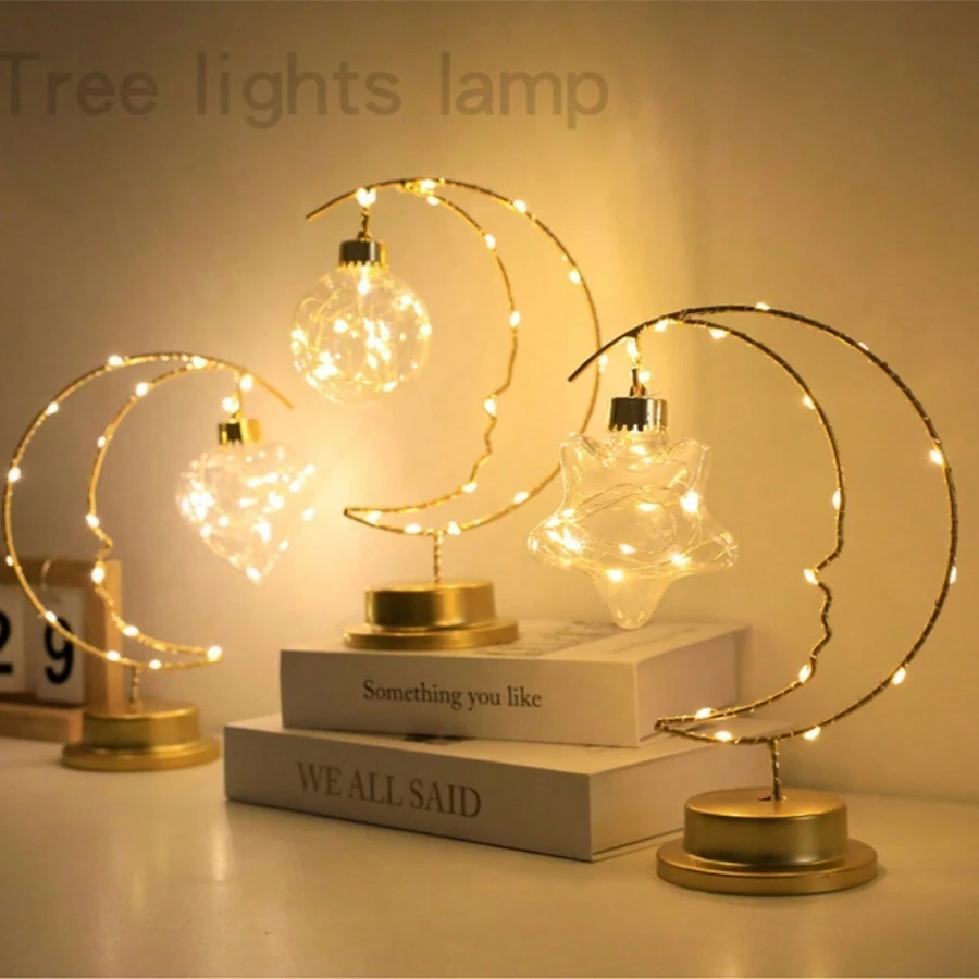 اباجورة هلال مع لمبة علي شكل كورة لديكور اجواء رمضان تعمل بالحجارة