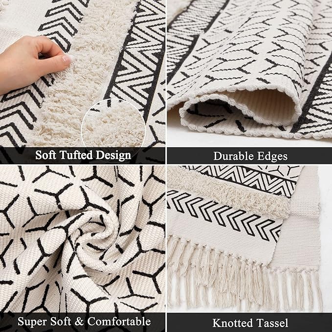 كليم صناعة يدوية من الكتان بتصميم علي شكل بوهو90*55