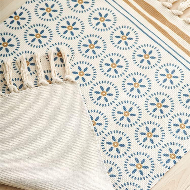 كليم كتان منقوش بطابع بوهيمي مناسبة لغرفة النوم والمعيشة والمطبخ مقاس 90*60 سم