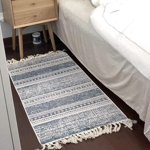 سجادة كليم هاند ميد بشراشيب علي الطراز البوهو 60*90 لتغير ديكور بيتك