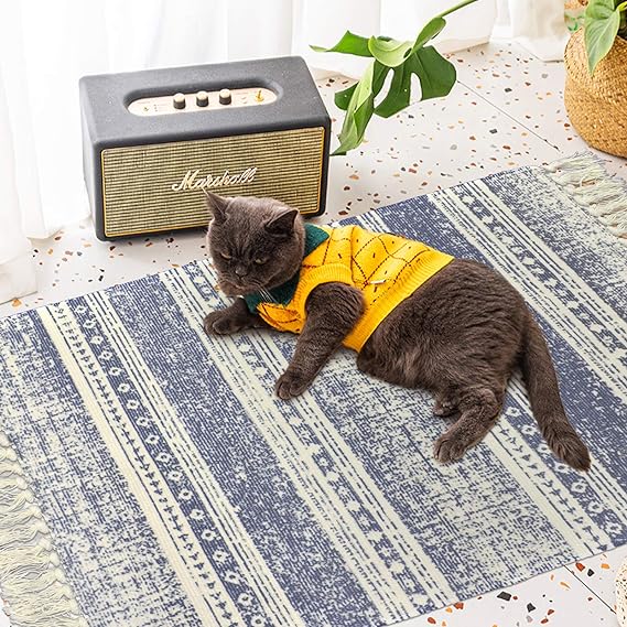 سجادة كليم هاند ميد بشراشيب علي الطراز البوهو 60*90 لتغير ديكور بيتك