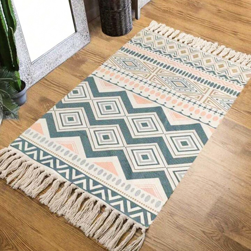 سجاد كليم كتان منقوش بالوان مميزة  للمطبخ والحمام او الليفنج مقاس 60*90سم