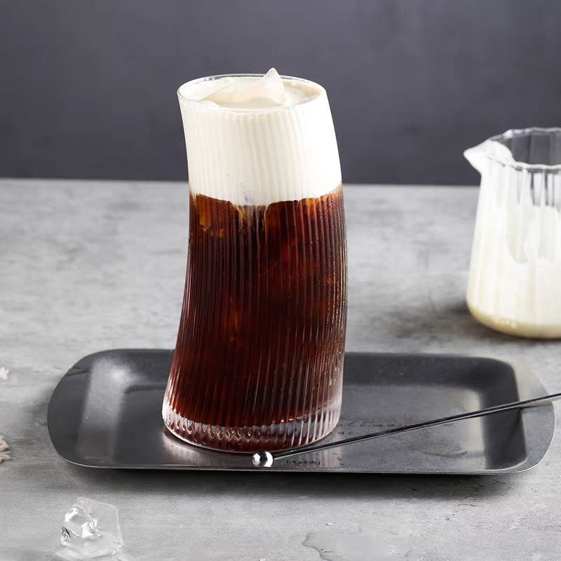 كوباية 500 ملي  زجاج مضلع شفاف لشرب و تقديم العصائر والايس كوفي  للضيوف بشكل شيك