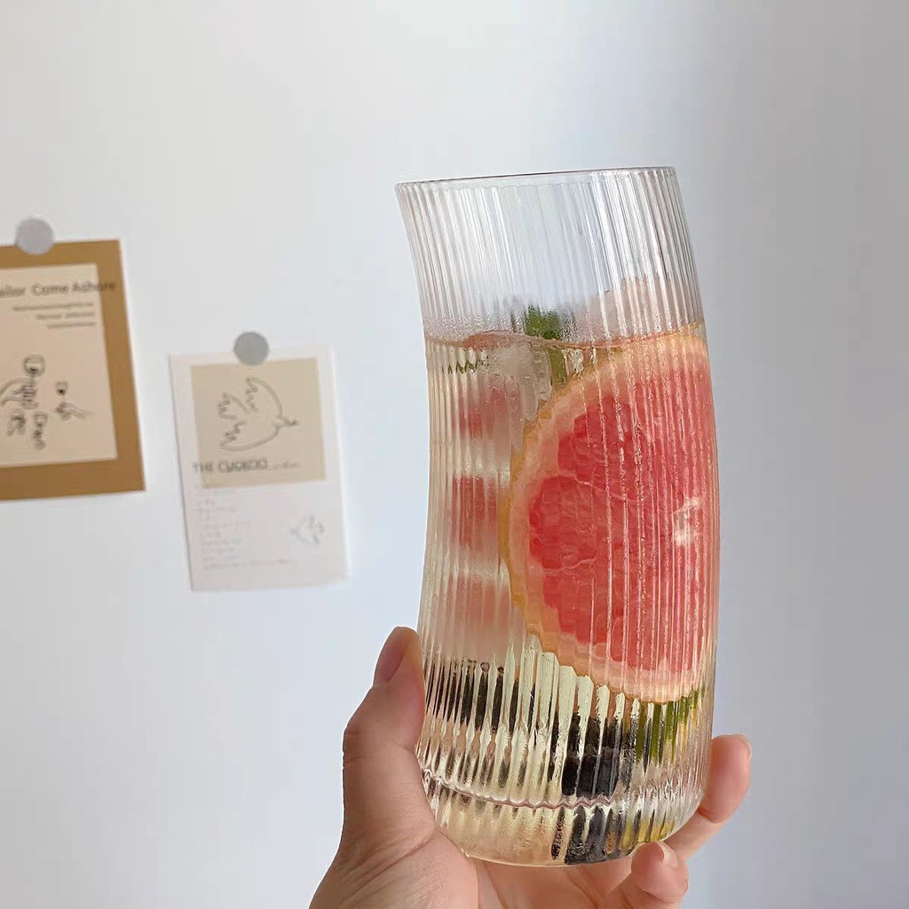 كوباية 500 ملي  زجاج مضلع شفاف لشرب و تقديم العصائر والايس كوفي  للضيوف بشكل شيك