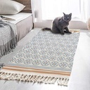 كليم كتان منقوش بطابع بوهيمي مناسبة لغرفة النوم والمعيشة والمطبخ مقاس 90*60 سم