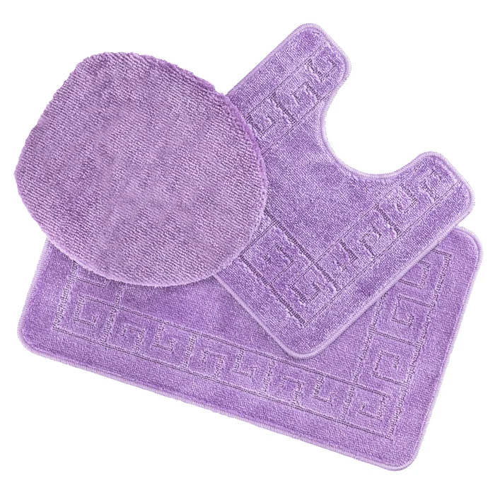 مجموعة سجاد حمام 3 قطع مانع للانزلاق وماص للماء باللون الموف لارضيات الحمام والتويلت والحوض