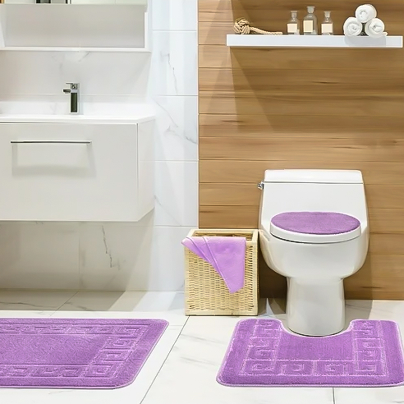 مجموعة سجاد حمام 3 قطع مانع للانزلاق وماص للماء باللون الموف لارضيات الحمام والتويلت والحوض