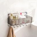 رف معدني ب 5 هوك لتنظيم ادوات الحمام و المطبخ و الديكور يأتي مع هوك دبل فيس لتثبيته علي الحائط بسهولة