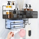 رف معدني 3*1 لحمل وتنظيم أدوات المطبخ والحمام بشماعة 3 هوك وحامل مناديل